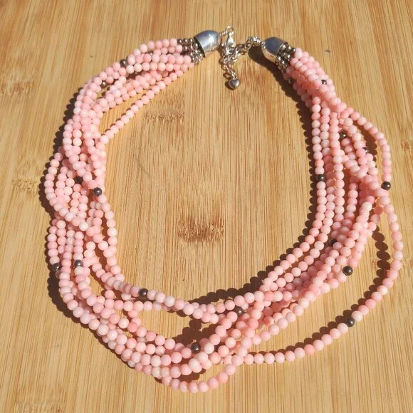 Jay King DTR mine finds 925 Sterling silver Angel Skin Coral 8 strand necklace - Picture 1 of 9